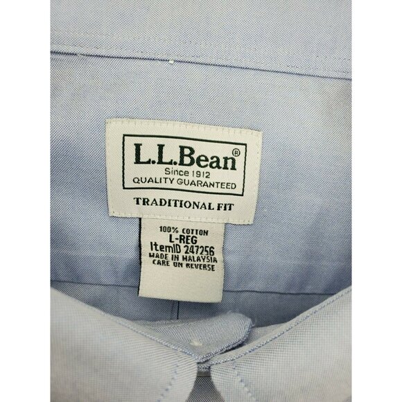 L.L. Bean Men Traditional Fit Men Large Regular Blue Button Up %100 Cotton Shirt - Picture 8 of 12